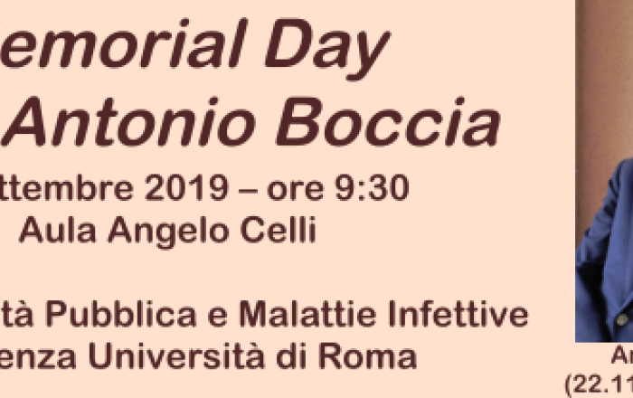 Memorial Day - Prof. Antonio Boccia, venerdì 6 settembre 2019